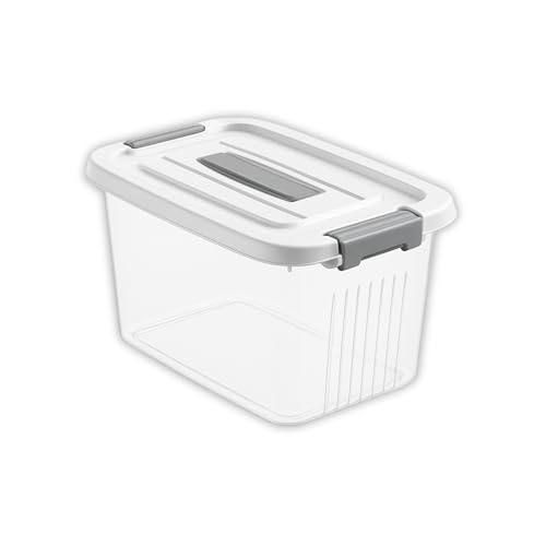 Image of HoopVool Smiley Face Plastic Storage Bin with Locking Lid - Sturdy and Versatile Home Organizer, Available in Multiple Color And Size. (WHITE, PACK OF - 1, LARGE - 14 X 10.2 X 6.3 INCH)