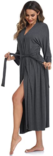 goodmansam レディース ソフトニット バスローブ ロング着物ローブ 軽量 ポケット付き ルームウェア ハウスコート, ダークグレー, Medium