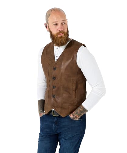Joe Browns Mens Premium Button-up Leather Waistcoat, Brown, L UK