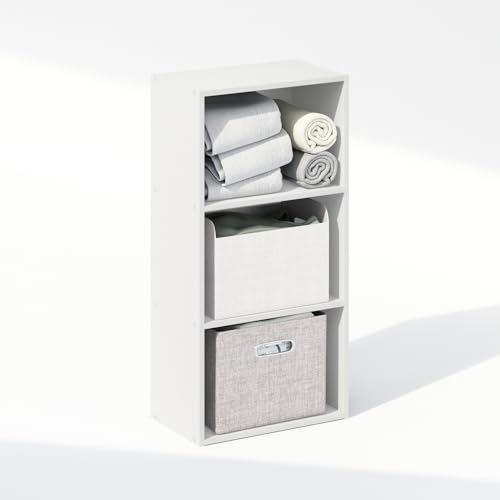 Image of Furinno Reed Closet Organizers and Storage, 3-Tier Closet Organizer, Open Shelf Closet Storage, for Wardrobe, Bedroom, Living Room, White