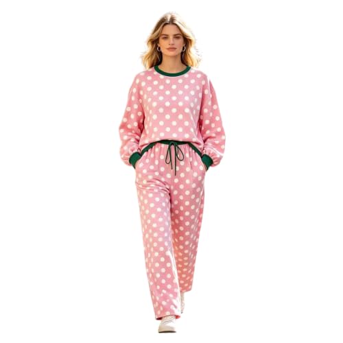 WWPPAION Polka Dot Outfits For Women Two Piece Fleece Winter Lounge Sets - image 4