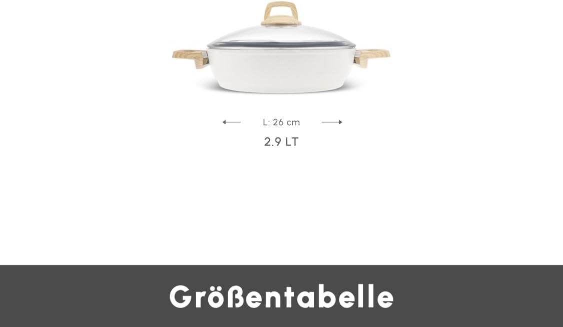 Karaca Swiss Crystal Casserole Dish with Lid - Non-Stick Pots - Large Casserole Pot 26 cm - PFAS-Free, Dishwasher Safe, Induction Hob Compatible Cookware - (Cream, 2.9 Lt)