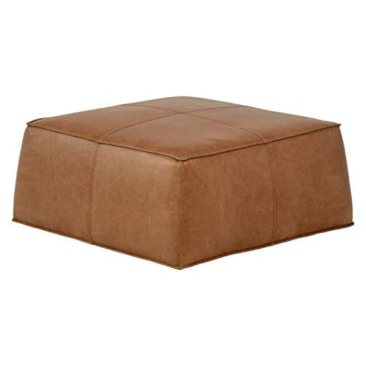 Amazon Brand – Rivet Contemporary Leather Ottoman Pouf (36"W) - Cognac Leather