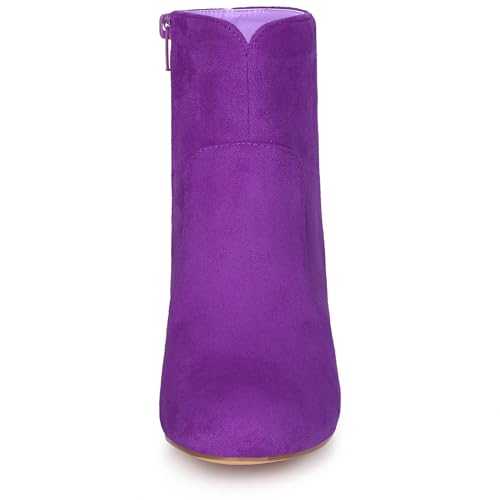 Allegra K Allegra K Women's Heel Boots Round Toe Chunky Heels Purple Ankle Boots 8 M US