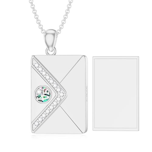 SOULMEET Plated White Gold Envelope Locket That Holds Picture Custom Letters Engraved Envelope Necklace Gift for Men Women (Locket only)