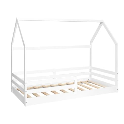 Mobelcenter, Cama Montessori con Barrera, Cama Infantil con Techo, Acabado en Blanco, Somier Incluido, Medidas: Ancho: 195 cm x Fondo: 96,6 cm x Alto: 150,3 cm (1524)