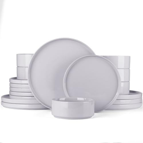 Richmount Nebula Service de table pour 6 personnes, 18 assiettes et bols, en faïence, ensemble de vaisselle combinée, service de table, passe au micro-ondes et au lave-vaisselle, gris clair