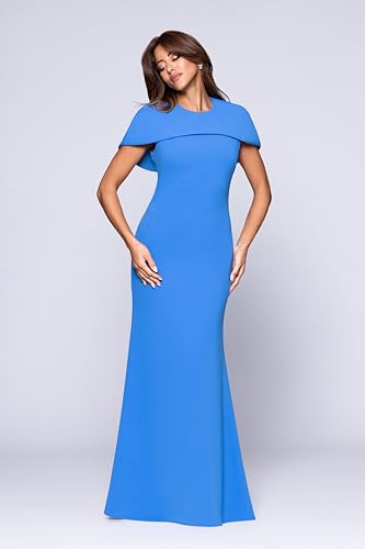 Image of Betsy & Adam Women's Xscape Women's Scuba V-Neck Off the Shoulder Ruffle Knee Length Dress
