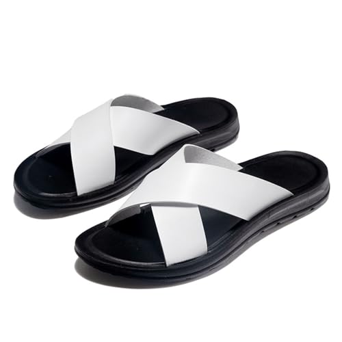 Mens Cross Slides Sandals Summer Leather Slipper Anti-Slip Comfortable Sandals