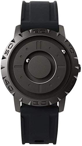 Casual Unique Minimal Pointer Magnetic Quartz Montres Montres Montres à Cadran Round Dial Dial Sangle-Noir Excellent
