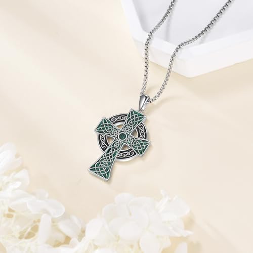YAFEINI Celtic Cross Necklace for Men 925 Sterling Silver Celtic Cross Pendant Necklace Viking Irish Jewelry Religious Gifts for Women Men2