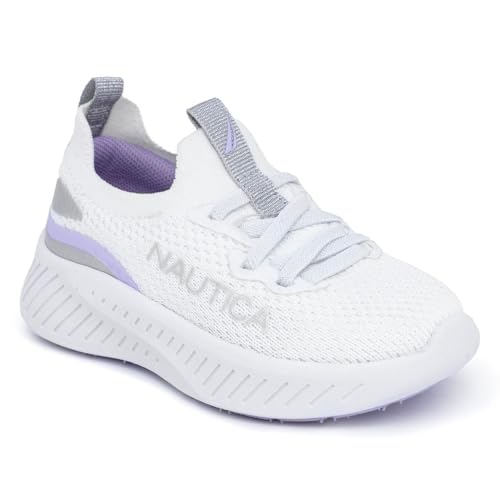 Nautica Girls Toddler Knit Slip-On Sneakers with Max Comfort Sole, Bungee Closure, Tennis Running Shoes for School and Play (Toddler/Little Kid)