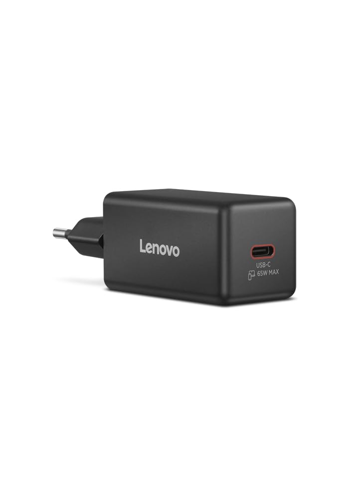 Lenovo Cargador Mini USB-C GAN 65W, Cable 2 m, Carga Rápida, Negro | USB-C Power Delivery 3.0, 65 W, tecnología GaN, entrada CA 100-240 V~, cable USB-C integrado de 2 m