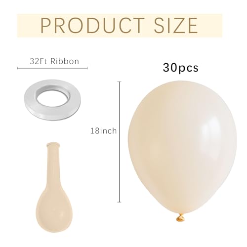 Image of Cream Balloons 30 Pack 18 inch Latex Party Neutral Round Beige Sand White Balloons for Birthday Wedding Baby Shower Gender Reveal Party Decoration