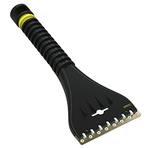 AUPROTEC Grattoir à Glace avec Racloir Double en Laiton et Polycarbonate + Dents Brise-Glace Gratte-Givre Raclette Pare Brise Outil d'hiver AE 1 - Couleur Noir-Jaune Cover