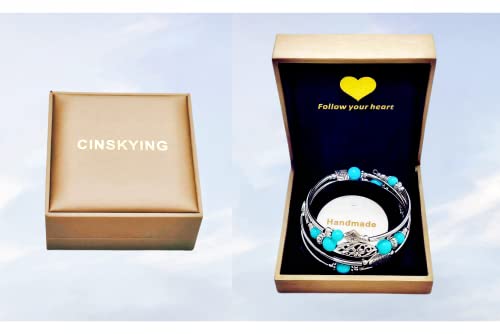 Cinskying Winding Bracelet For Women, Natural Stone Beaded Bangle Creative Design Boho Wrap Bracelet Happiness Joy Good Luck Ideal Gift (Colour: Turquoise) #TOP5