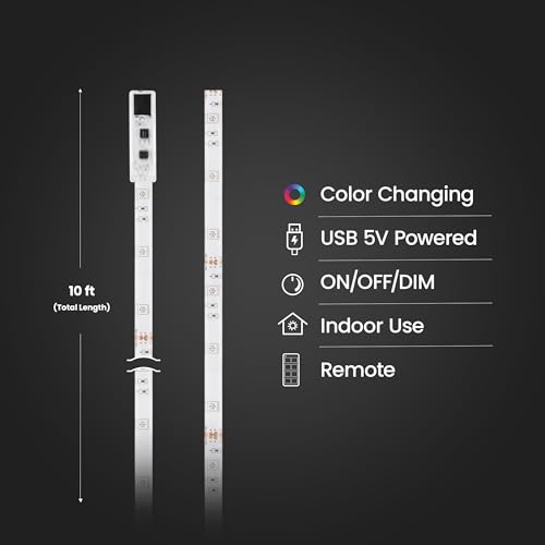 Image of Feit Electric 10ft Color LED Tape Light, Dimmable, RGB Color with Remote Control, Cut-to-Fit Design, 5V USB-Powered Display Lighting, Indoor Use Only, 25,000-Hour Lifetime, TAPE120 /RGB /USB