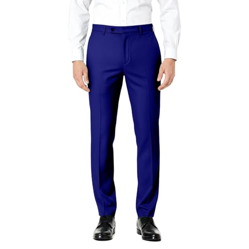 Bofan Suit Pants for Men Expandable-Waist Flat Front Regular Fit Mens Suit Pants Royal Blue XL