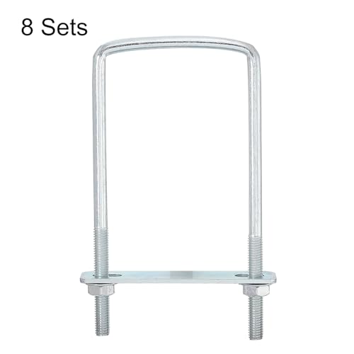 Image of uxcell Square U-Bolts, 8 Sets 70mm Inner Width 160mm Length M8 Zinc-Plated Carbon Steel U Clamp Bolt with Nuts and Plates, for Boat Trailer