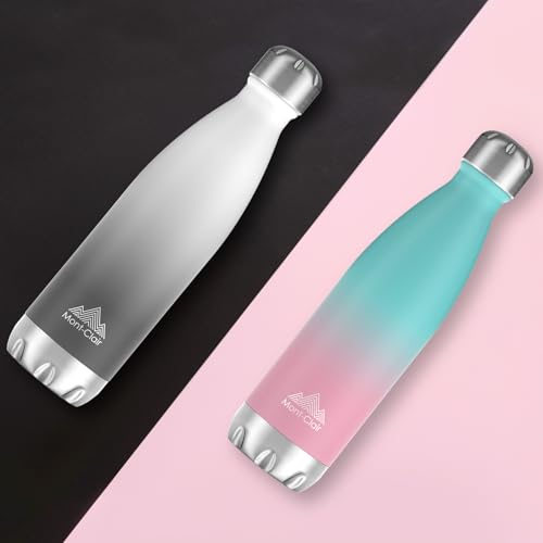 Image of Mont-Clair Stainless Steel Water Bottle, Vacuum insulated - BPA Free, 12h Hot & 24h Cold Drinks, Metal Water Bottle 17 oz Leakproof, Ideal for Adult, Kids, Running - Gradient - Cyan & Pink