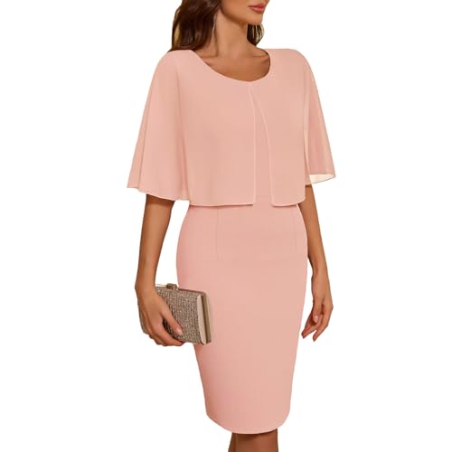 COOAN Damen Hochzeit Gast Umhang Kleid Cocktail Party Formal Chiffon Kleider