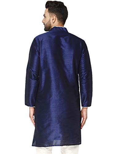 Image of Men's Art Silk Woven Design Long Kurta Mandarin Collar Straight Shirt