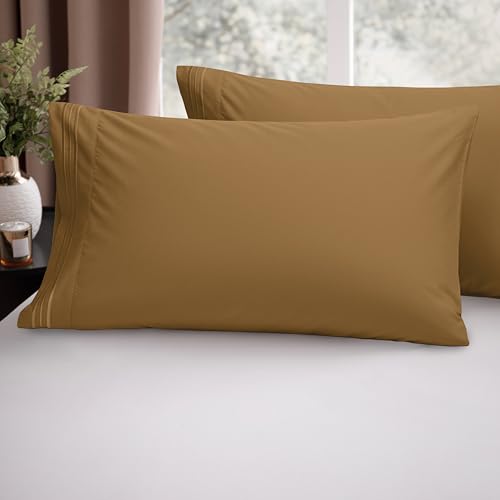 Image of Elegant Comfort Luxury Ultra-Soft 2-Piece Pillowcase Set 1500 Thread Count Egyptian Quality Microfiber Double Brushed-100% Hypoallergenic-Wrinkle Resistant, California King, Bronze