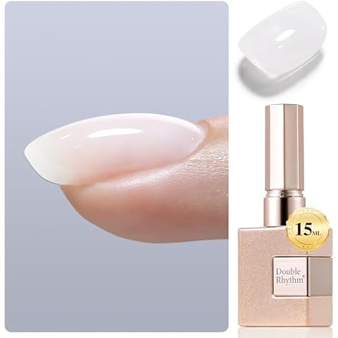 Double Rhythm Clear Gel Nail Polish 15ml Nail Strengthener in a Bottle Nail Extension Hard Gel Soak Off Long Lasting UV Gel (Milky White 8 in 1-2) Cover