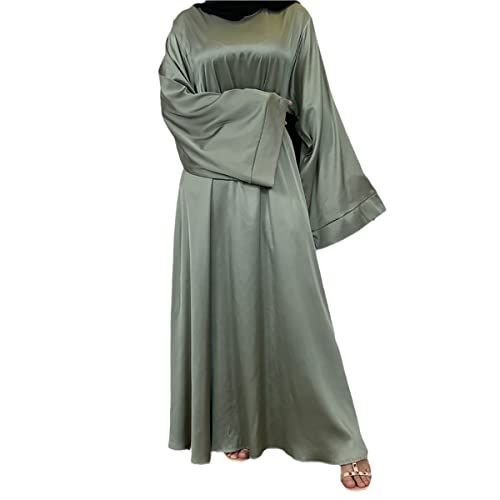 Abaya Ramadan femme musulmane satin avec hijab robe dinde caftan marocain menthe XXL