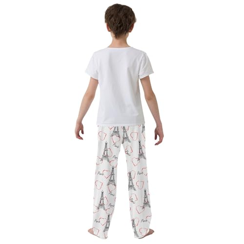 Eiffel Tower with Love Heart Boys Long Pants Soft Trousers Elastic Waist Kids Lounge Bottoms with Pockets S-XL3