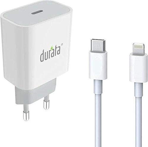 Adapter Durata DR-75 z portem PD 18 W 3,0 A szybka ładowarka z pojedynczym portem 18 W + kabel USB-C na Lightning – ładowarka Power Delivery – kompatybilna z kompatybilną z Apple kompatybilna z iPhone