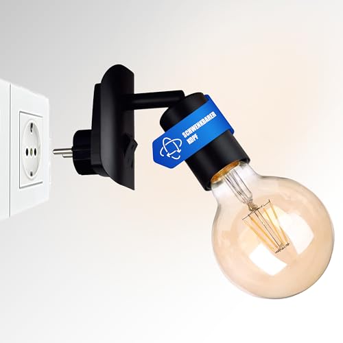 TRANGO 11-059A Lámpara LED enchufable que incl. 1 bombilla LED E27 de 4W oro de 2500 quilates, blanco cálido, en negro mate *ANNA* lámpara de lectura, luz de noche, lámpara de pared, lámpara de cocina