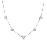 POMINA Gold Mini Disc Coin Station Necklace Gold Heart Station Choker Necklace for Women (Matte 5-Heart_Worn Silver)