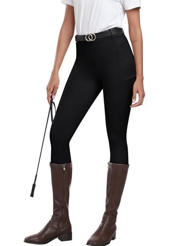MoFiz Pantalones Hipica Mujer Pantalones Ecuestres Silicon Full Seat Mallas Equitacion Pantalones para Verano Negro L