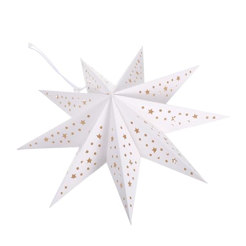 Lurrose 九角星折紙ランプシェード ライト付き ホワイト ペーパースター装飾 吊り下げ式クリスマス灯篭 多用途パーティーデコレーション 新