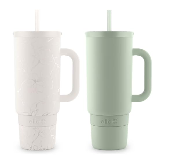 Ello Port 40-oz. Stainless Steel Tumbler with Handle, 2-Pack, Dahlia Glow/Sage