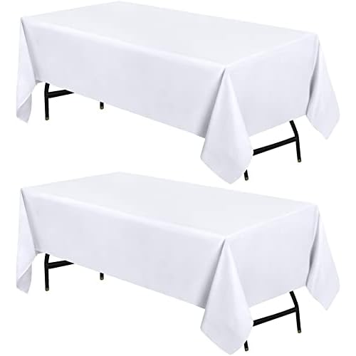 Utopia Kitchen Rectangle Table Cloth 2 Pack [60×120 Inches, White] Tablecloth Machine Washable Fabric Polyester Table Cover for Dining, Buffet Parties, Picnic, Events, Weddings and Restaurants