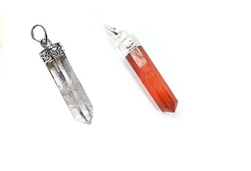 Natural Clear Quartz And Carnelian Pencil Shape Crystals Healing Point Pendants For Men And Women-image-42