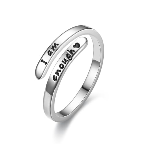 I am Enough Ring for Women Be Kind of a B Ring Faith Over Fear Ring Silver Encouragement Ring Keep Going Ring Stainless Steel Inspirational Ring Adjustable Statement Ring