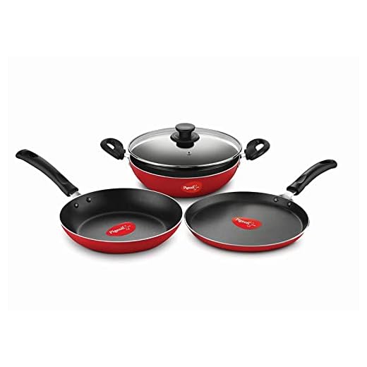 Pigeon Vita 4 PC Induction Base Non Stick Cookware Set, Red