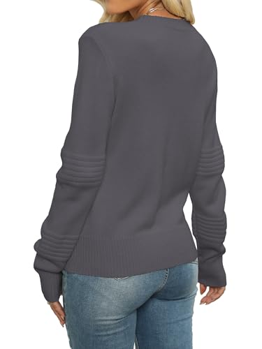 Image of Womens Long Sleeve Tops Fashion 2024 Round Neck Sweaters Ribbed Knit Pullover Sweaters Gray L