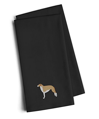Caroline's Treasures BB3399BKTWE Borzoi Russian Greyhound Black Embroidered Towel Set of 2 Decorative Bathroom Guest Hand Towel for Hand, Face, Tea, Dishcloth, 19 X 25, Black
