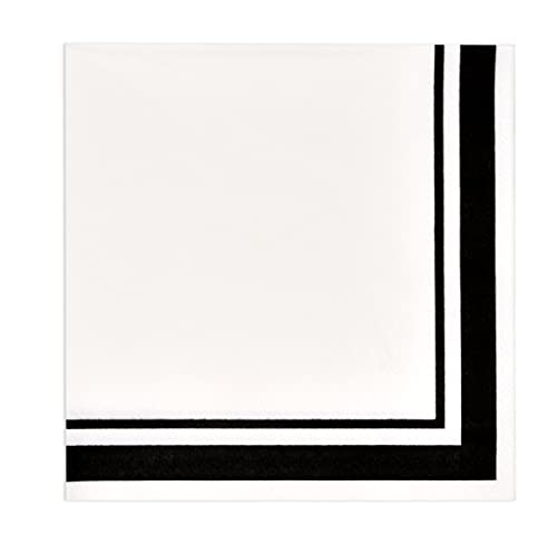 120 Black and White Cocktail Napkins with Black Border 3 Ply Disposable Beverage Napkins for Graduation Party Dinner Decor
