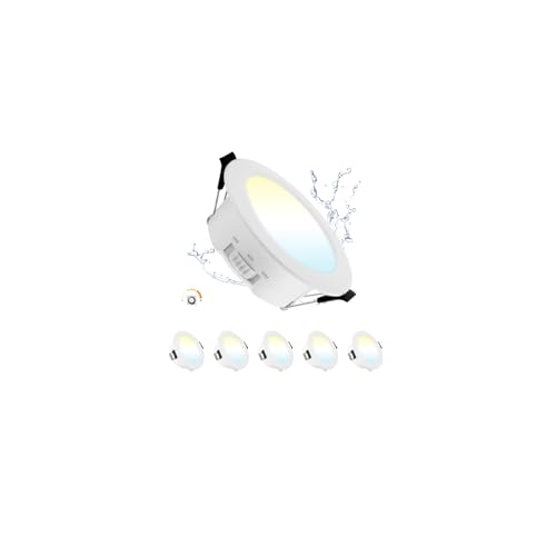 Grebeam 5W Ojo de buey led para techo Regulables 3000K/4000K/6000K, Downlight LED Techo Empotrable Regulable para Baño Ø65-75mm Agujero, Pack de 5