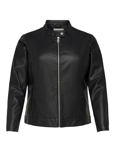 ONLY Carmakoma Plus Size Kunstlederjacke Rundhals Langarm Curve Übergang...
