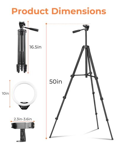 undefined Sensyne 10'' Ring Light with 50'' Extendable Tripod Stand, LED Circle Lights with Phone Holder for Live Stream/Makeup/YouTube Video/TikTok, Compatible with All Phones の商品画像 3