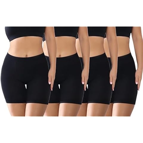 Nabtos Women's Boxer Briefs Cotton Underwear Black Anti Chafing Ladies Boy Shorts Panties 5" Inseam 4 Pack Medium Cover