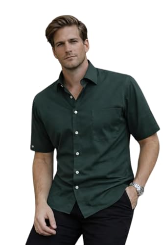 Image of Louis Philippe Men's Regular Fit Easy to Iron Everyday wear Premium Cotton Half Sleeve Solid Formal Shirt