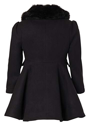 Cremson Girls’ Wool Look Princess Winter Dress Pea Coat Jacket Faux Fur Collar - Black (Size 7/8)
