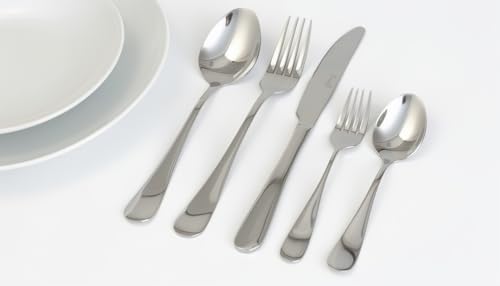 Juego de cubertería de acero inoxidable de 20 piezas para 4 personas – Plateado, borde cuadrado, incluye tenedores, cuchillos, cucharas y cucharillas, apto para lavavajillas, estilo contemporáneo, 056